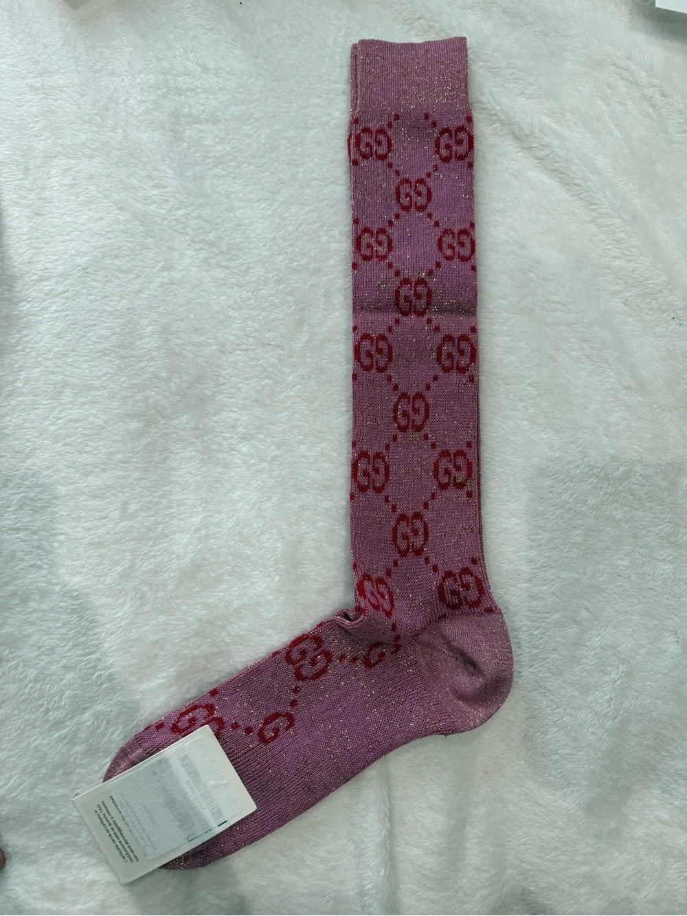 Gucci Pink Glitter GG Logo Knee-High Sock M